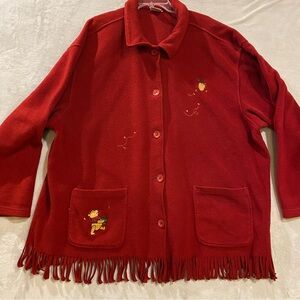 Disney Jacket Women’s Rust Button Down Fleece Winnie the Pooh Honey Bees Fringe